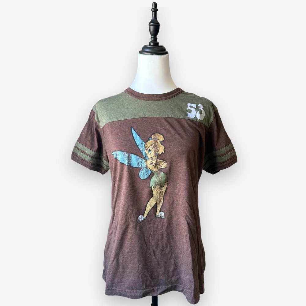 Disneyland Resort Tinker Bell Vintage Y2K Graphic T-Shirt Brown Green XL